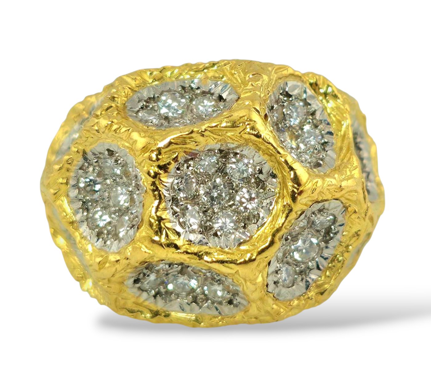Large 18K Gold Ring with Diamonds 1.5ct