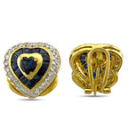 18K Yellow Gold Heart-Shaped Sapphire and 1.08ct Diamond Earrings