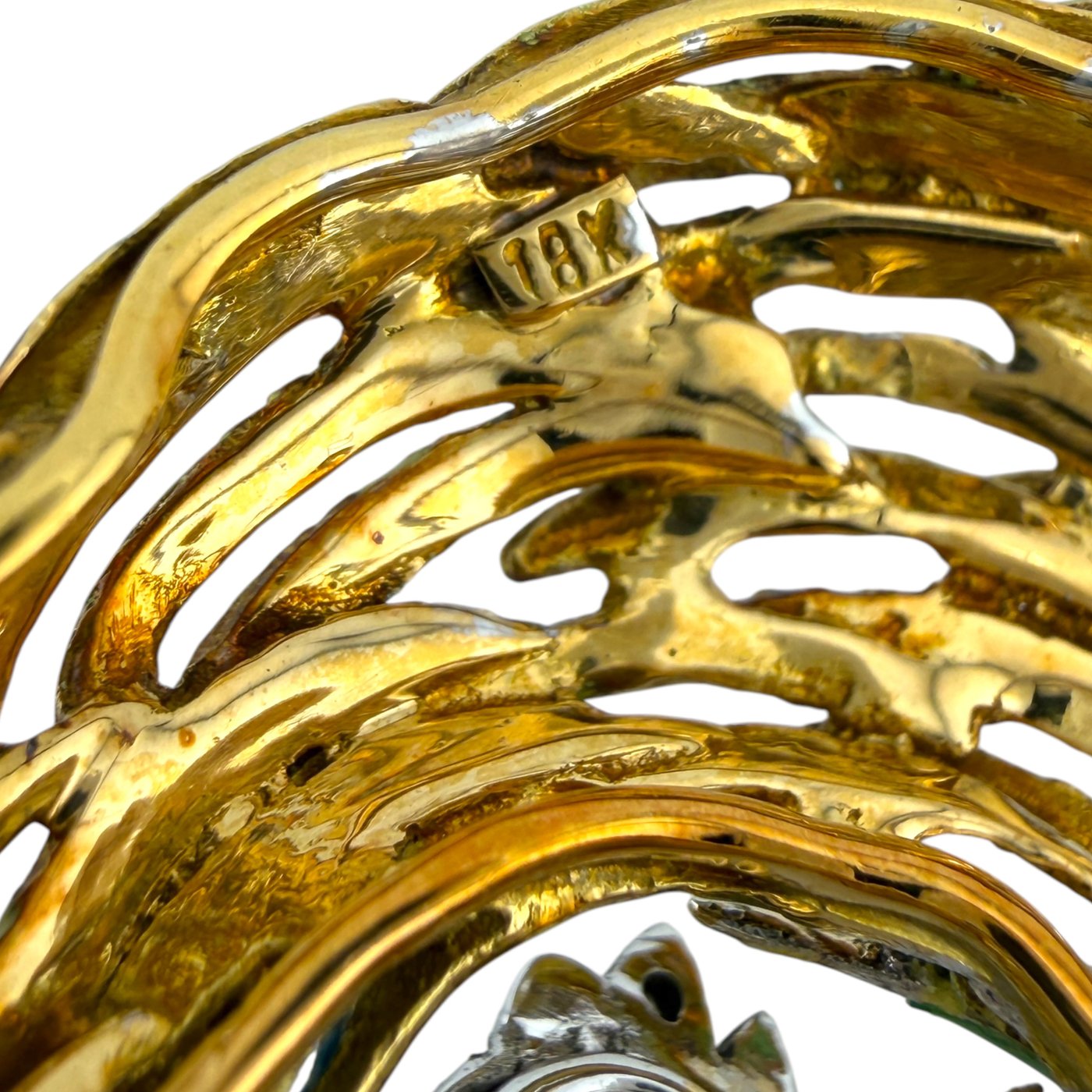 18K Yellow Gold Enamel Ruby and 0.11ct Diamond Rooster Brooch