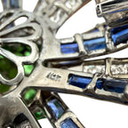 18K White Gold 2.64ct Emerald, 1.64ct Diamond and Sapphire Brooch