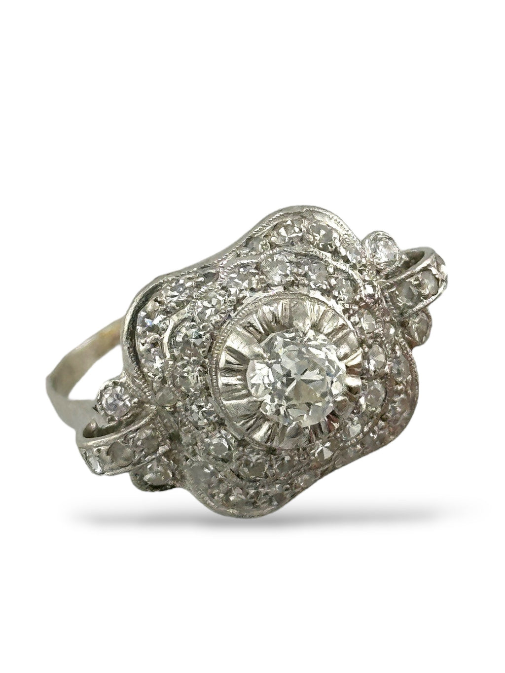 Art Deco Platinum Ring with 1.29ct of Diamonds Including a 0.6ct Center Stone