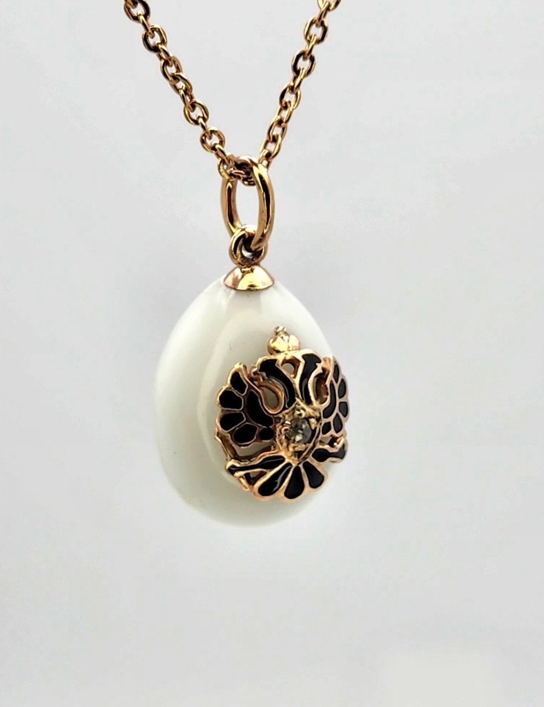 K. Faberge Russian Antique Gold Diamond & Blue Enamel Egg Pendant 1890s