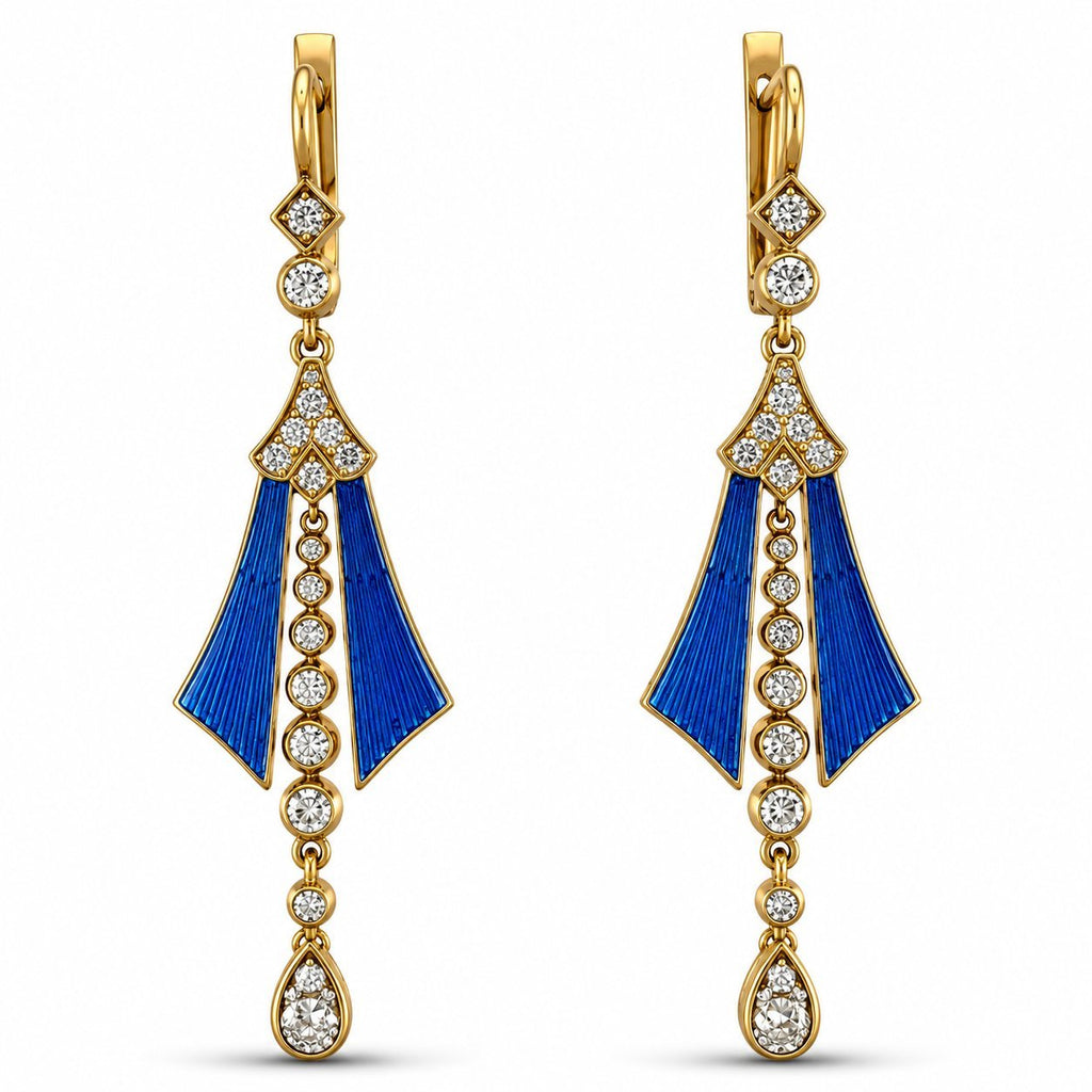 Imperial Russian 56 Gold Blue Enamel and 2.0ct Diamond Earrings