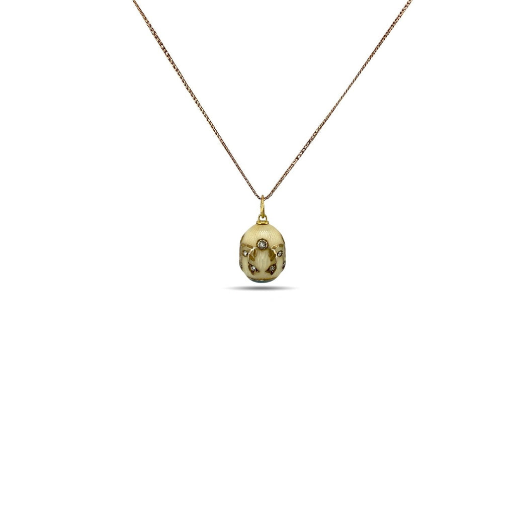 Antique Russian 14K Yellow Gold, Blue and White Enamel 0.3ct Diamond Egg Pendant