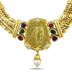 18K Yellow Gold Multi-Gemstone Sculptural Necklace