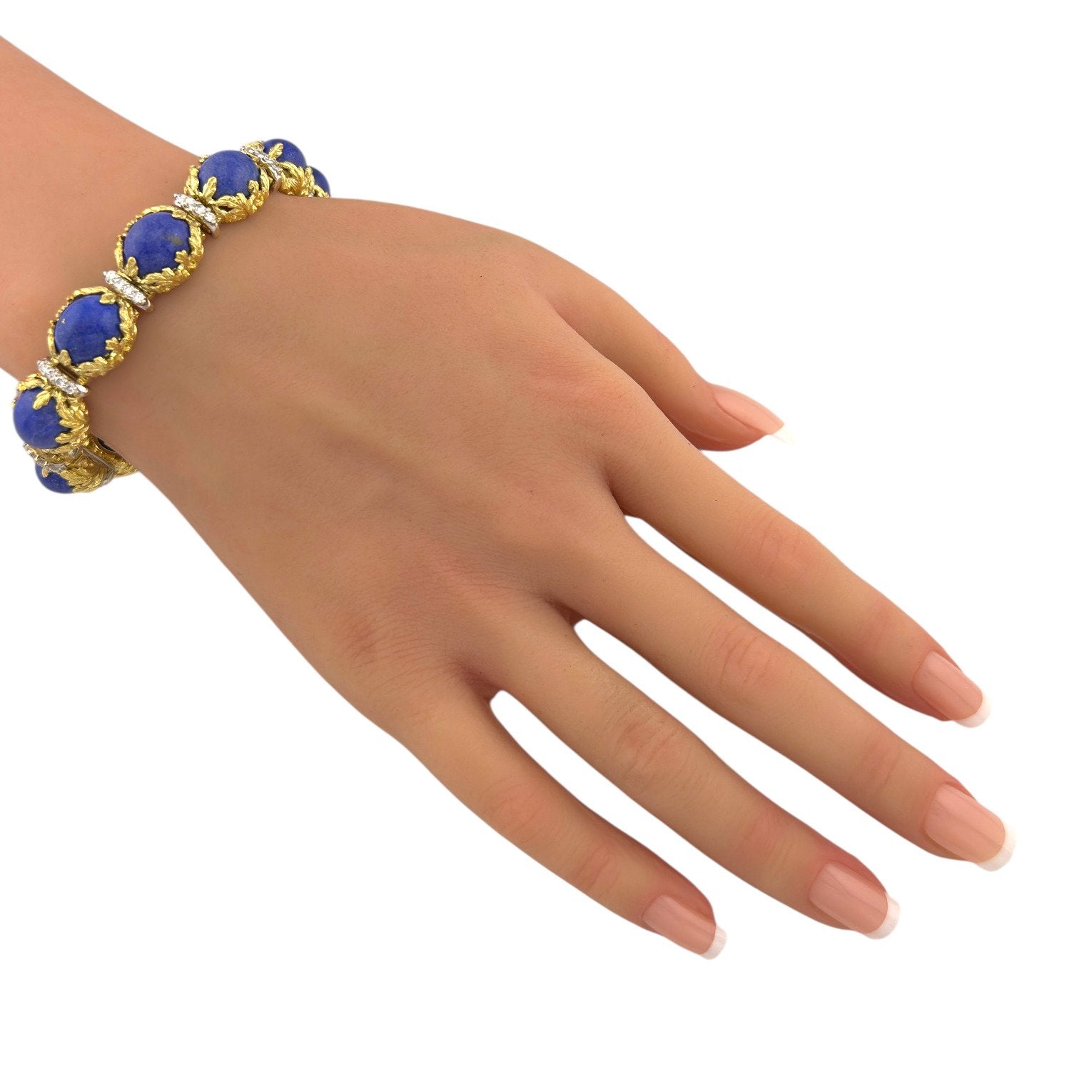 French 18K Yellow Gold Lapis Lazuli and 2.2ct Diamond Bracelet