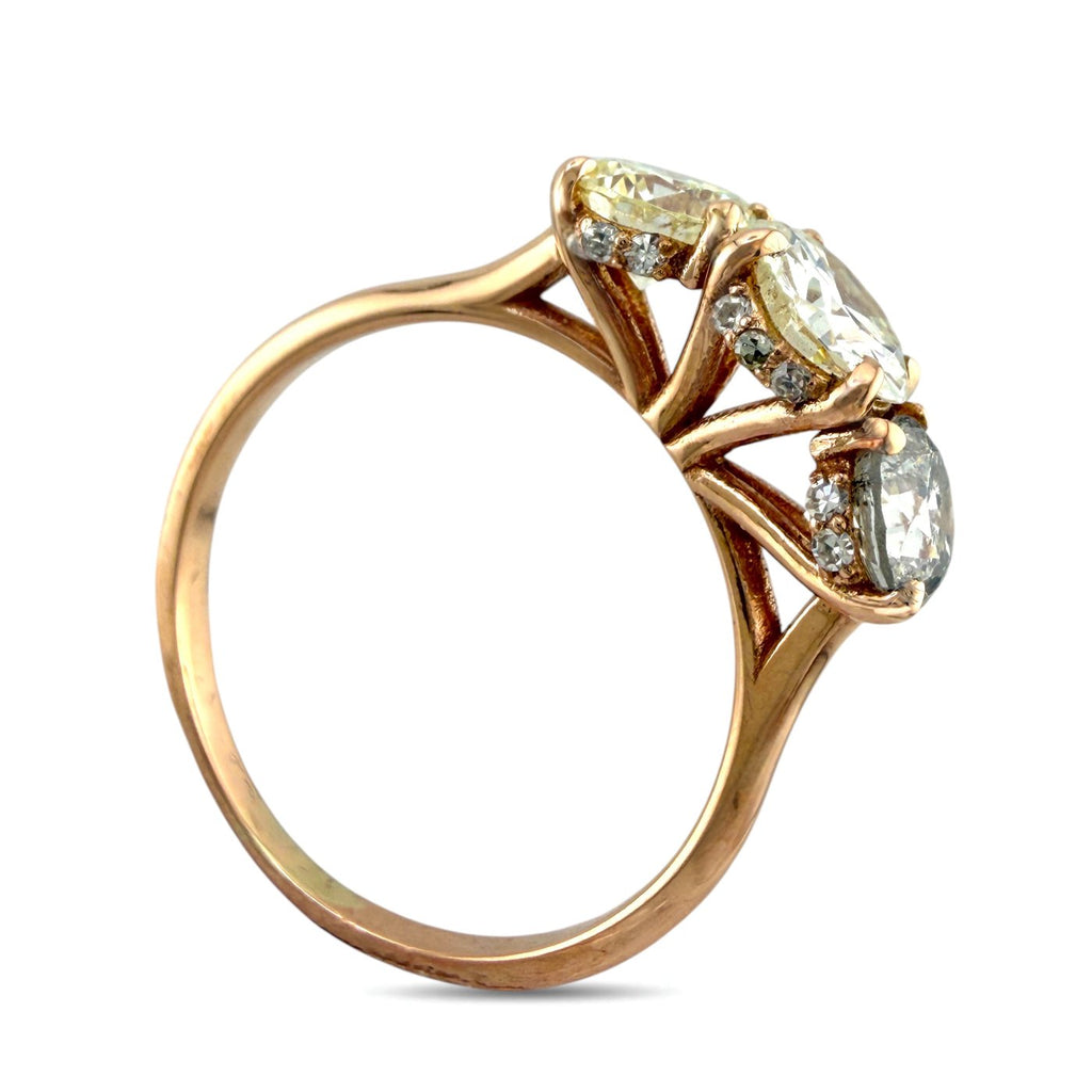 K. Faberge Imperial Russian 14K (56K) Rose Gold Three Stone 2.00ct Diamond Ring