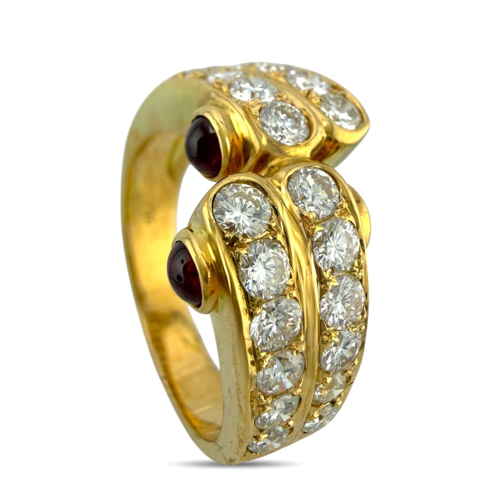 18K Yellow Gold 1.40ct Diamond and 0.40ct Ruby Bypass Ring