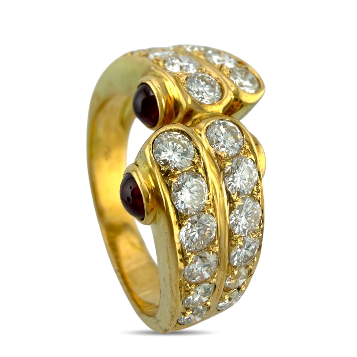 18K Yellow Gold 1.40ct Diamond and 0.40ct Ruby Bypass Ring
