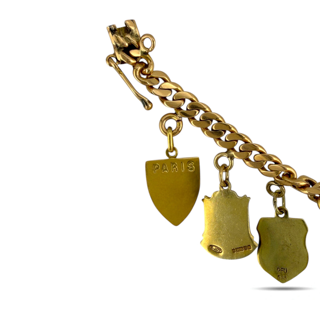 European and American Gold Travel Shield Charm Bracelet