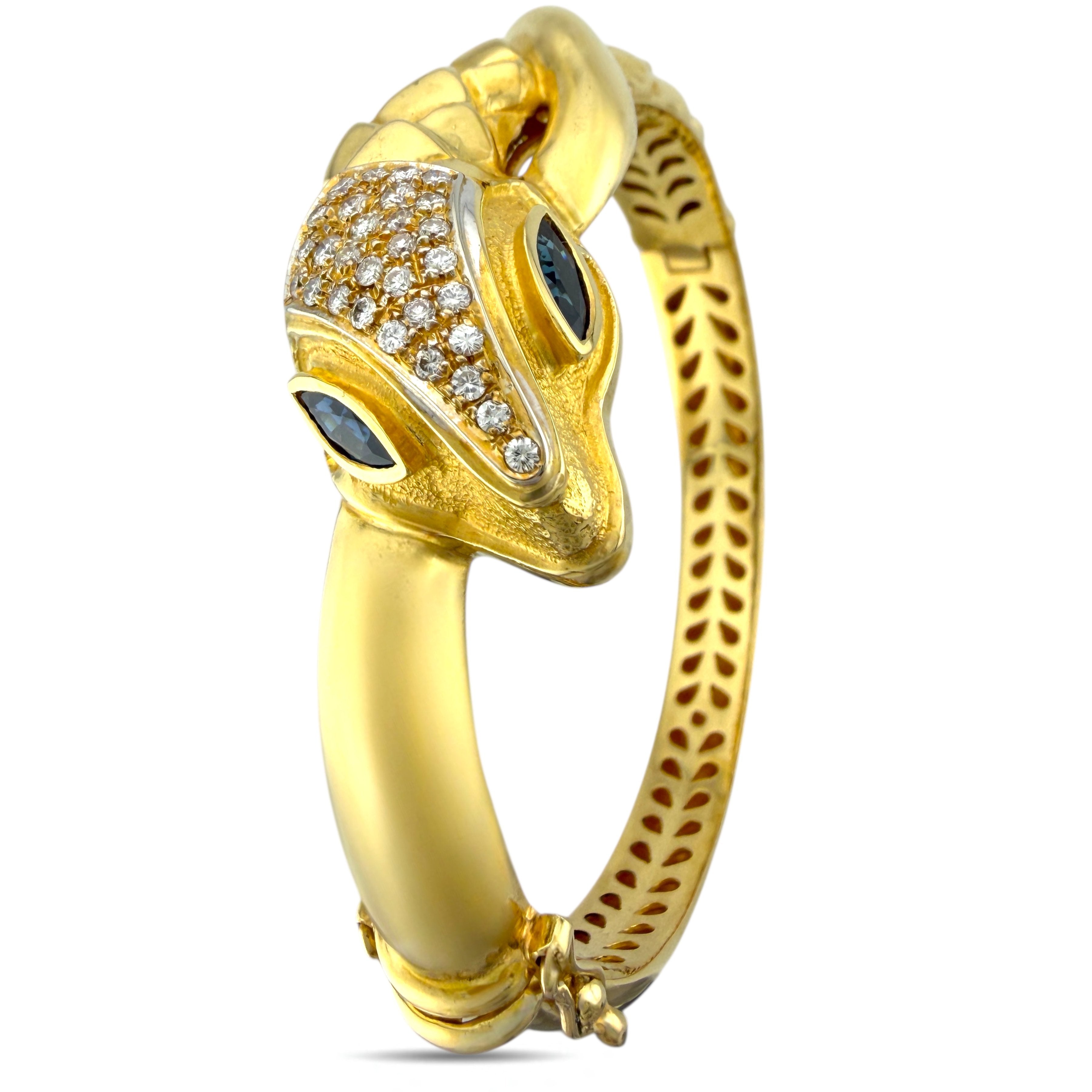 18 kt. Yellow gold, Exclusive 18K Yellow Gold Viper Serpenti 1.0ct Diamond & 1.20ct Sapphire  2.20ct. tw. Diamond (Natural)  - Sapphire