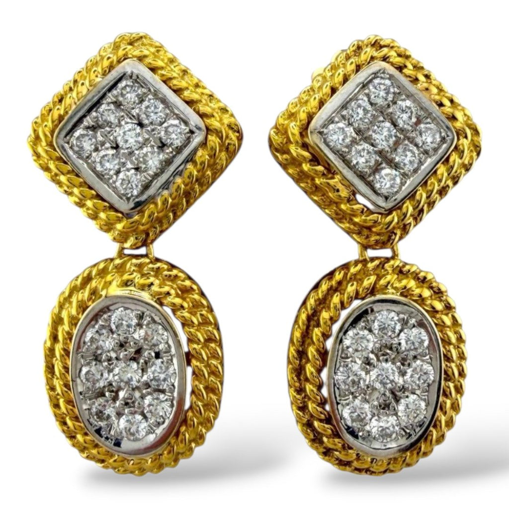 14K Yellow Gold 1ct Diamond Dangle Earrings