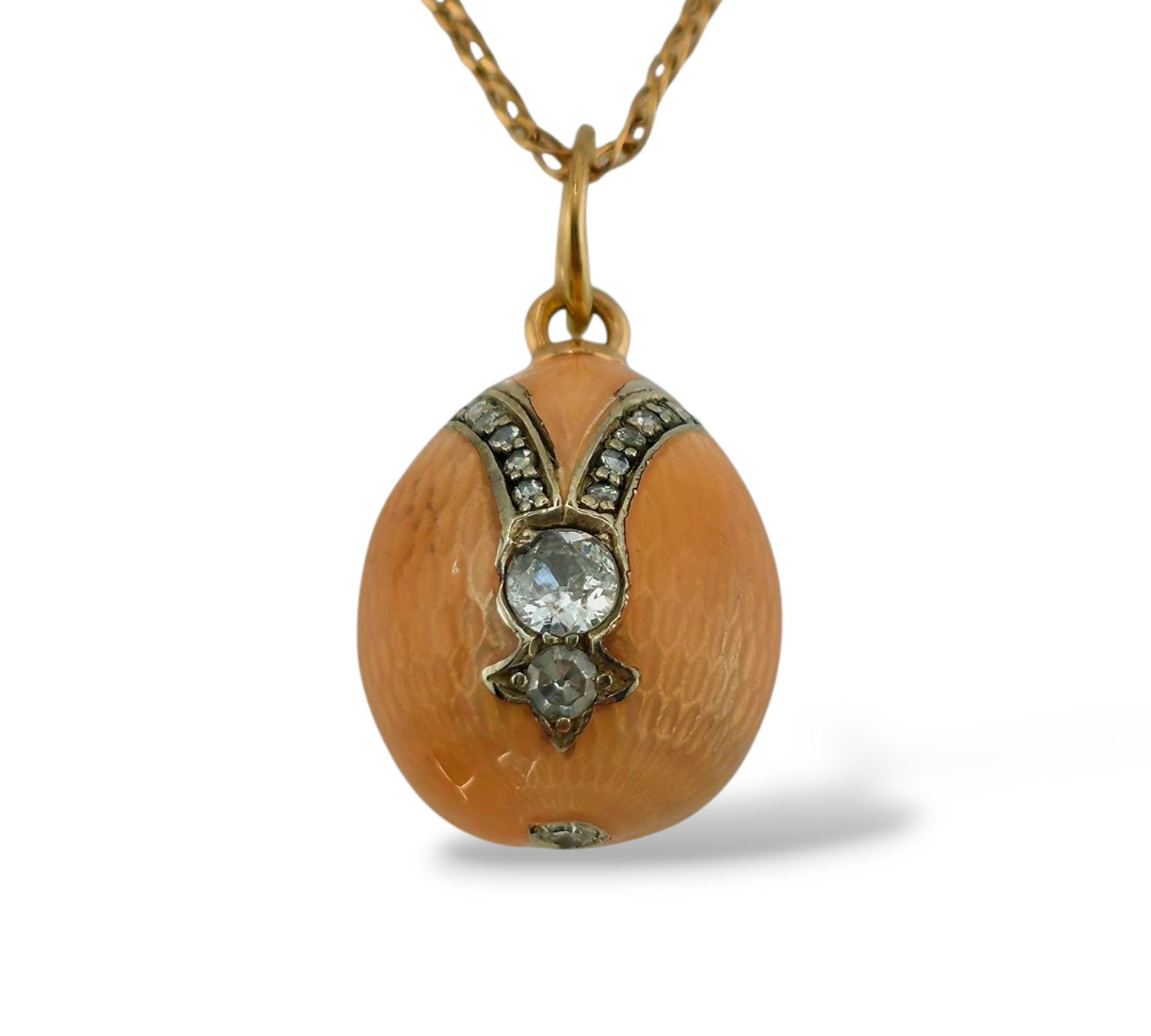 Imperial Russian Period 56K Gold Enamel and Diamond Egg Pendant