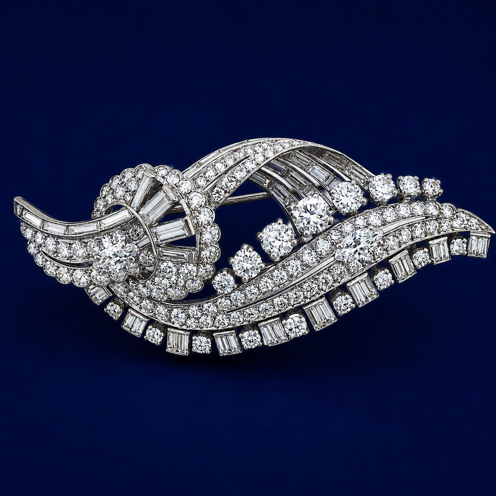 Large Vintage Platinum 10.00ct Diamond Brooch