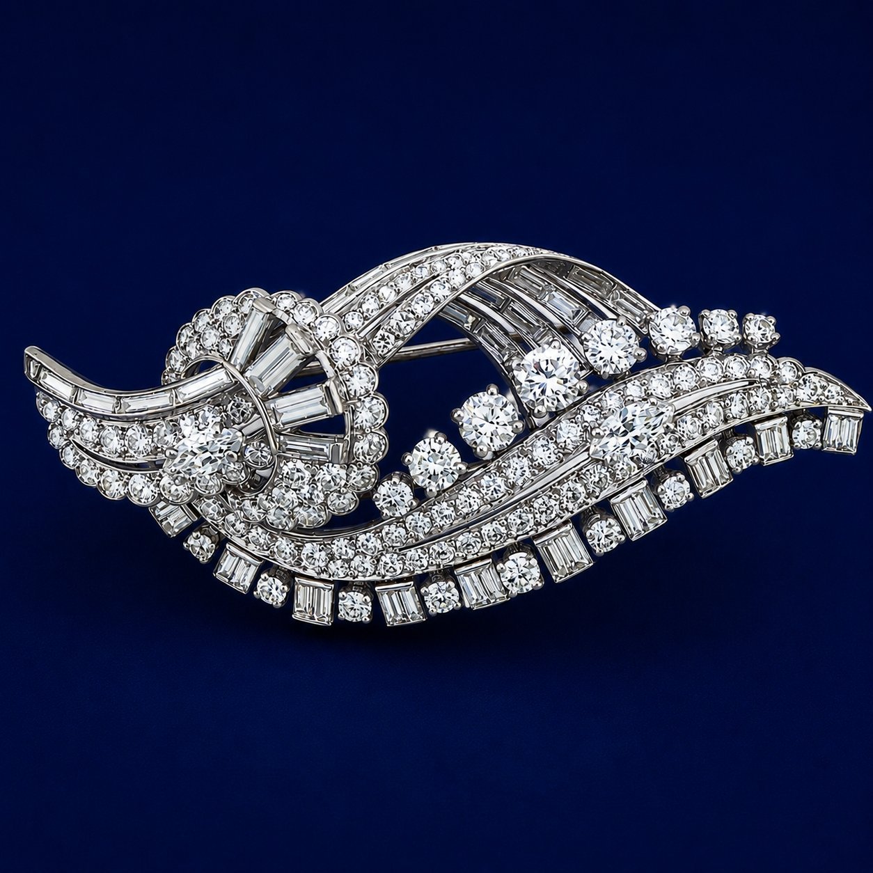 Large Vintage Platinum 10.00ct Diamond Brooch