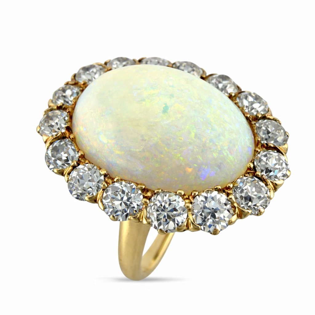 10K Yellow Gold Opal and 1.6ct Diamond Ring