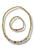18K Gold Necklace and Bracelet Set with Diamonds and Rubies