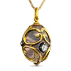 Faberge Imperial Russian 56K (14K) Yellow Gold and Diamond Egg Pendant