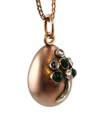 Antique Russian Jeweled 56K (14K) Gold Diamond Egg Pendant