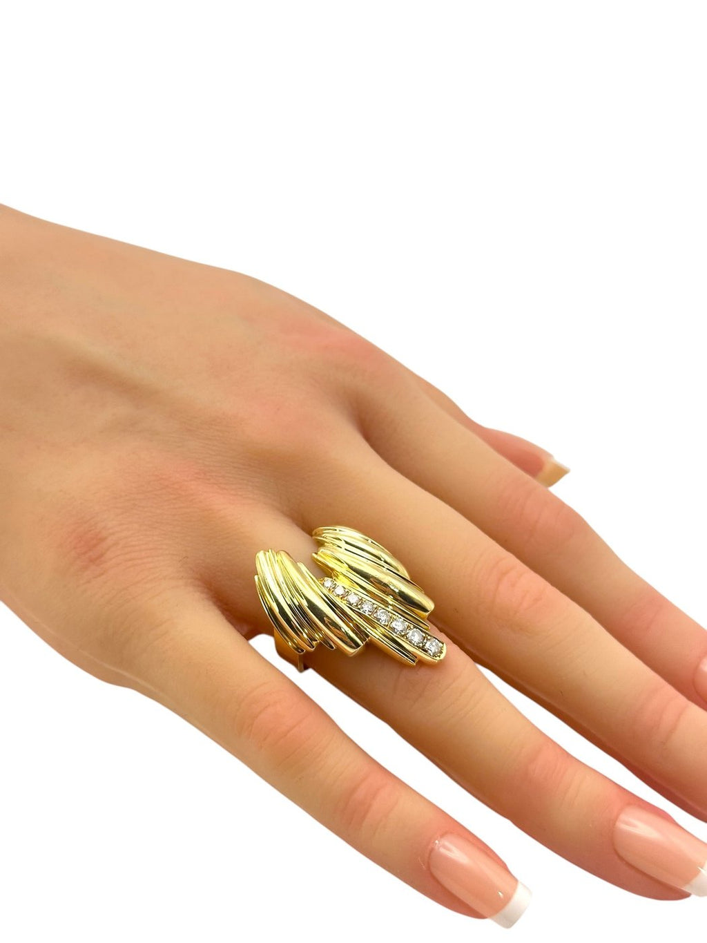 Large 18K Yellow Gold Ring with Diamonds