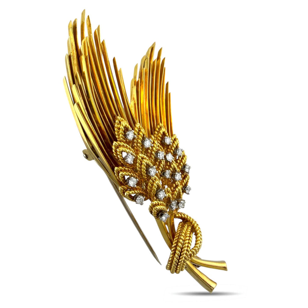 18K Yellow Gold Tiffany and Co. Wheat Motif 0.5ct Diamond Brooch