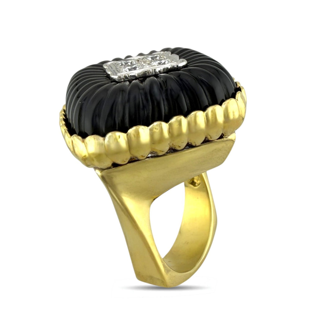 14K Yellow Gold 0.4ct Diamond and Onyx Statement Ring