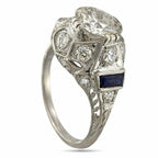 Art Deco 18K White Gold 2ct Diamond and Sapphire Ring
