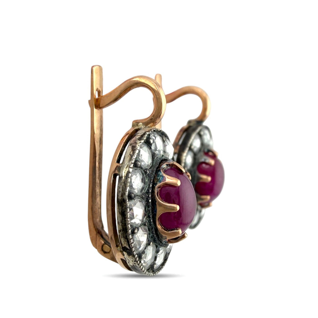 K. Faberge Imperial Russian 14K (56K) Rose Gold 2.20ct Ruby and 1.44ct Diamond Earrings