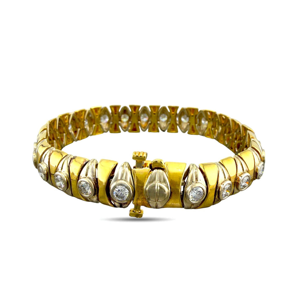 14K Yellow and White Gold 3.50ct Diamond Flexible Link Bracelet