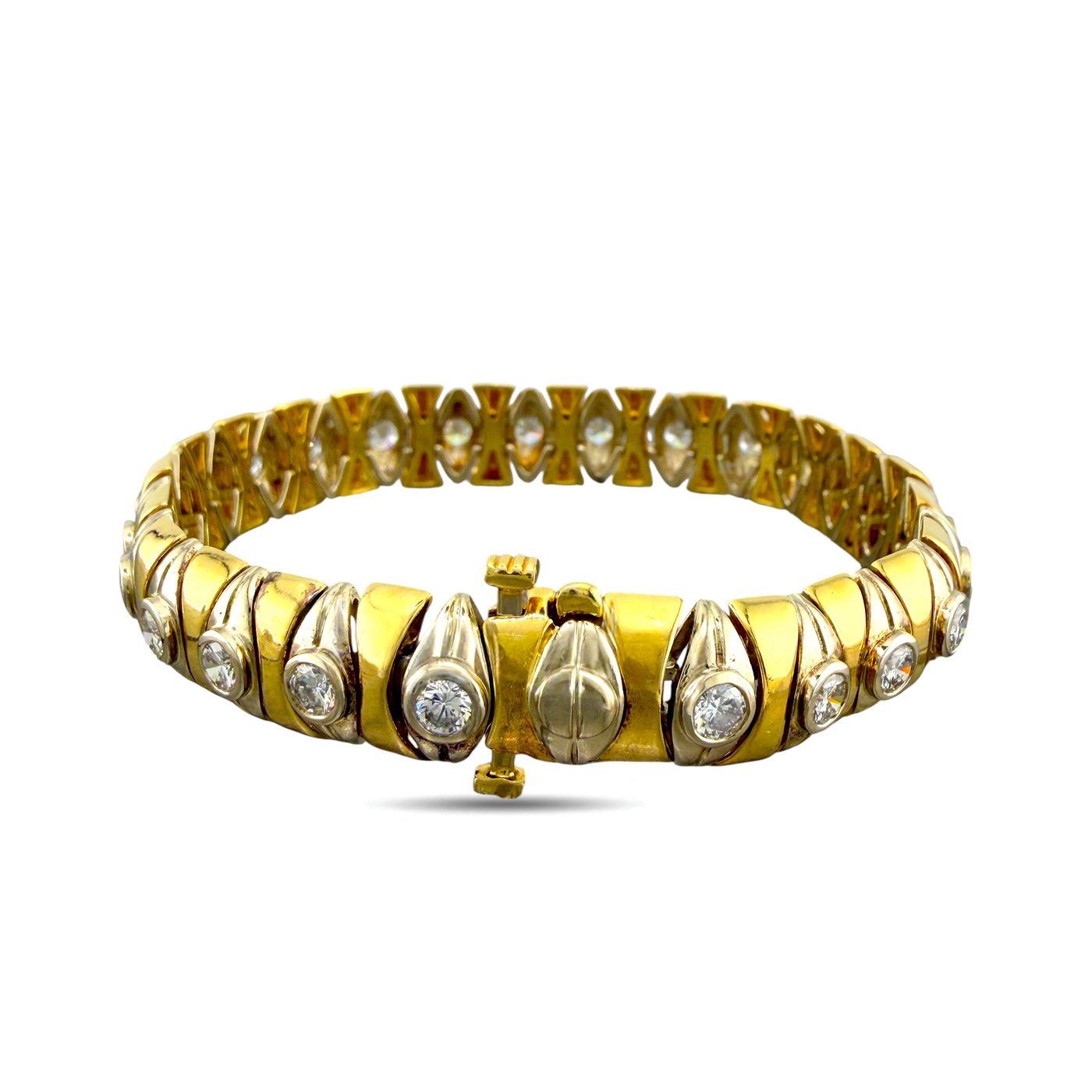 14K Yellow and White Gold 3.50ct Diamond Flexible Link Bracelet