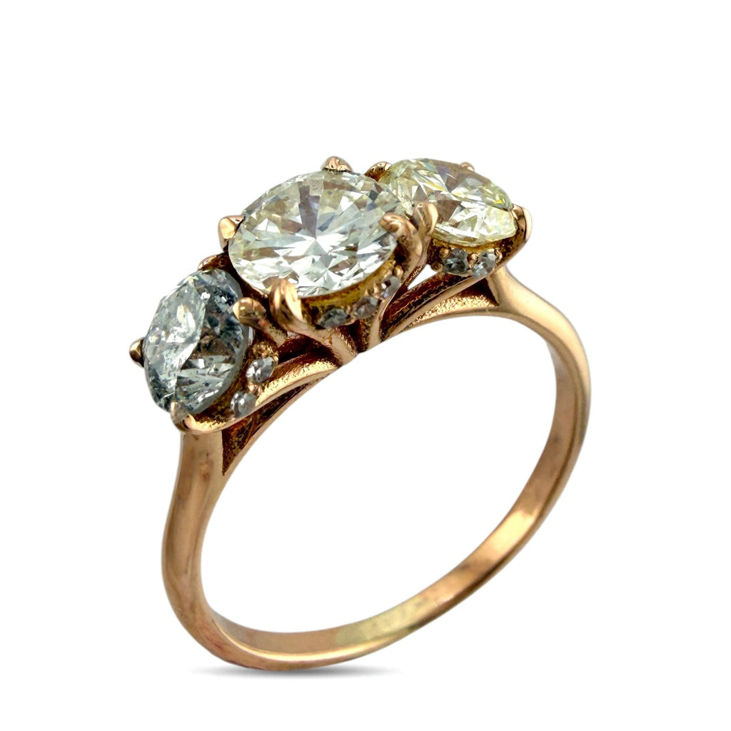 K. Faberge Imperial Russian 14K (56K) Rose Gold Three Stone 2.00ct Diamond Ring