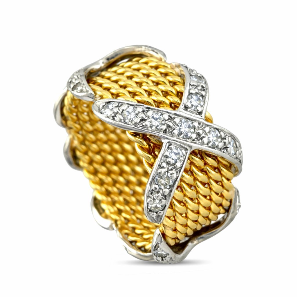 18K Yellow Gold and Platinum 1.53ct Diamond Earring and Ring Set