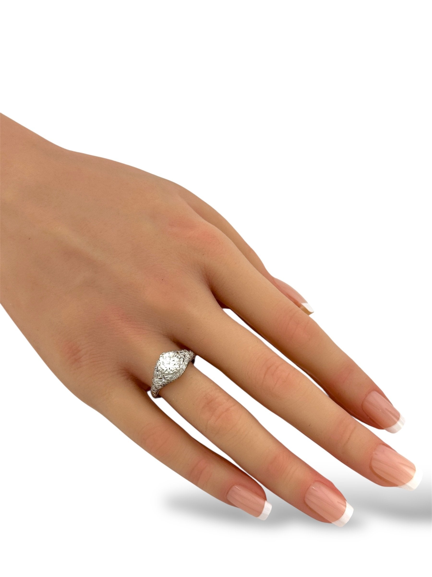 Antique Platinum Ring with 1.35ct Old European Diamond and Cut Accents