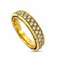 18K yellow gold diamond ring with oval row of round diamonds, side view