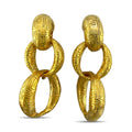 18K yellow gold carved drop earrings with two stacked linked oval loops, pair view