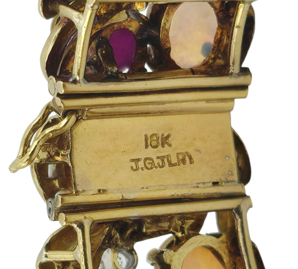 18K Yellow Gold Bracelet 2.3ct Diamonds, Gemstones and Opals