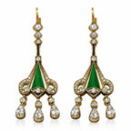 Antique Art Deco 2ct Diamond and Green Enamel Earrings