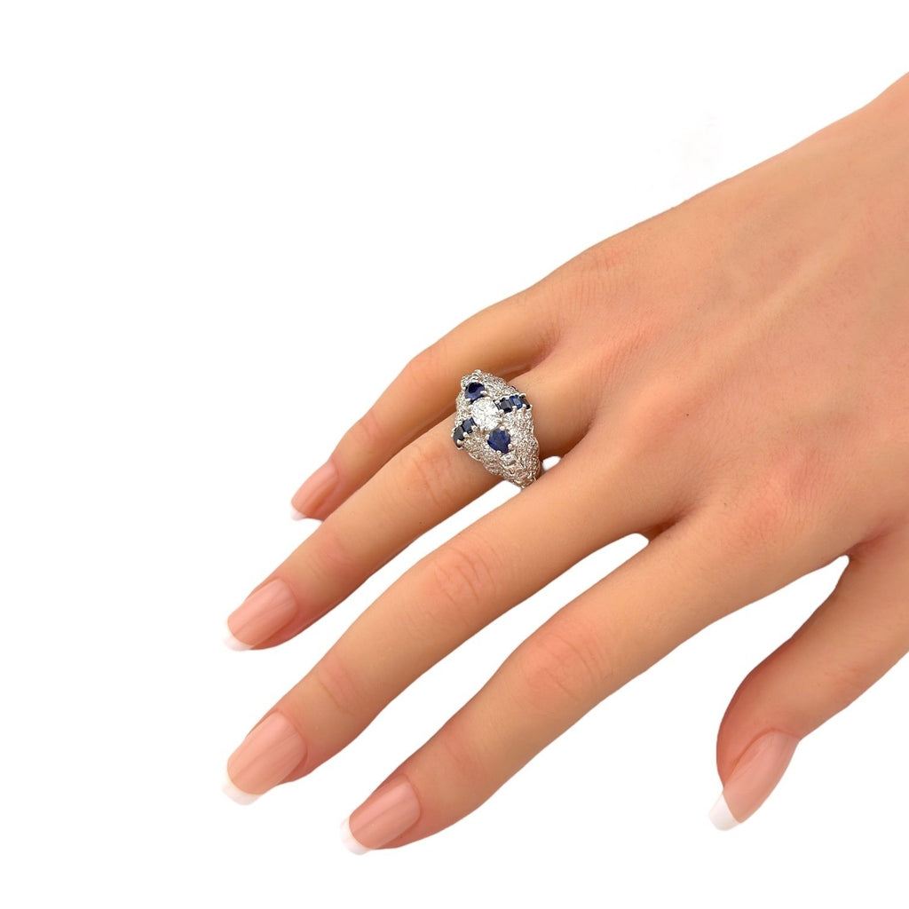 18K White Gold 1.82ct Diamond and Sapphire Ring