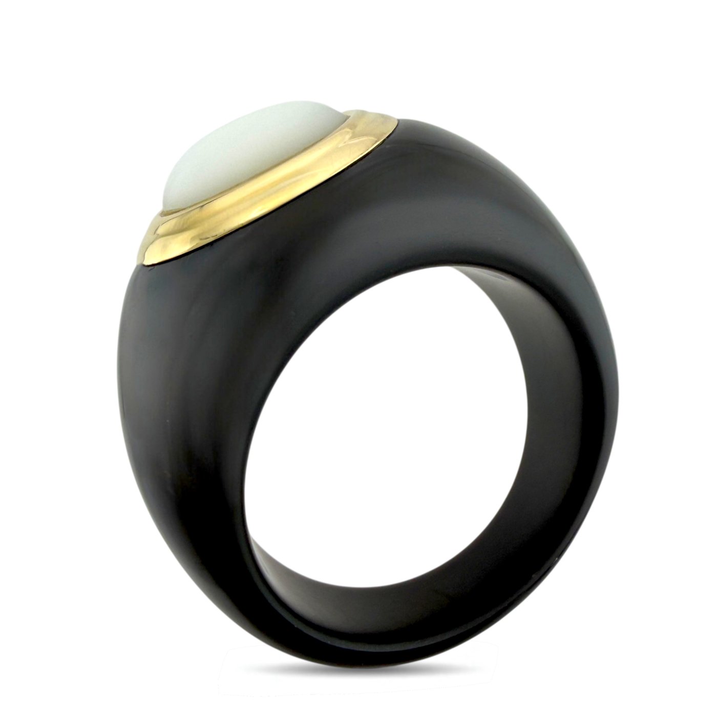 14K Yellow Gold Onyx and Mother of Pearl Ring