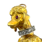 French Poodle Brooch 18K Yellow Gold Diamond Collar and Ruby Eyes