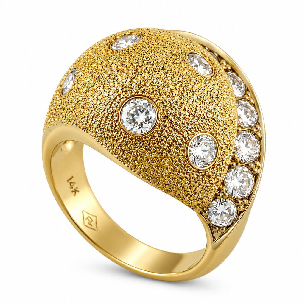 14K Yellow Gold Textured 1.20ct Diamond Dome Ring