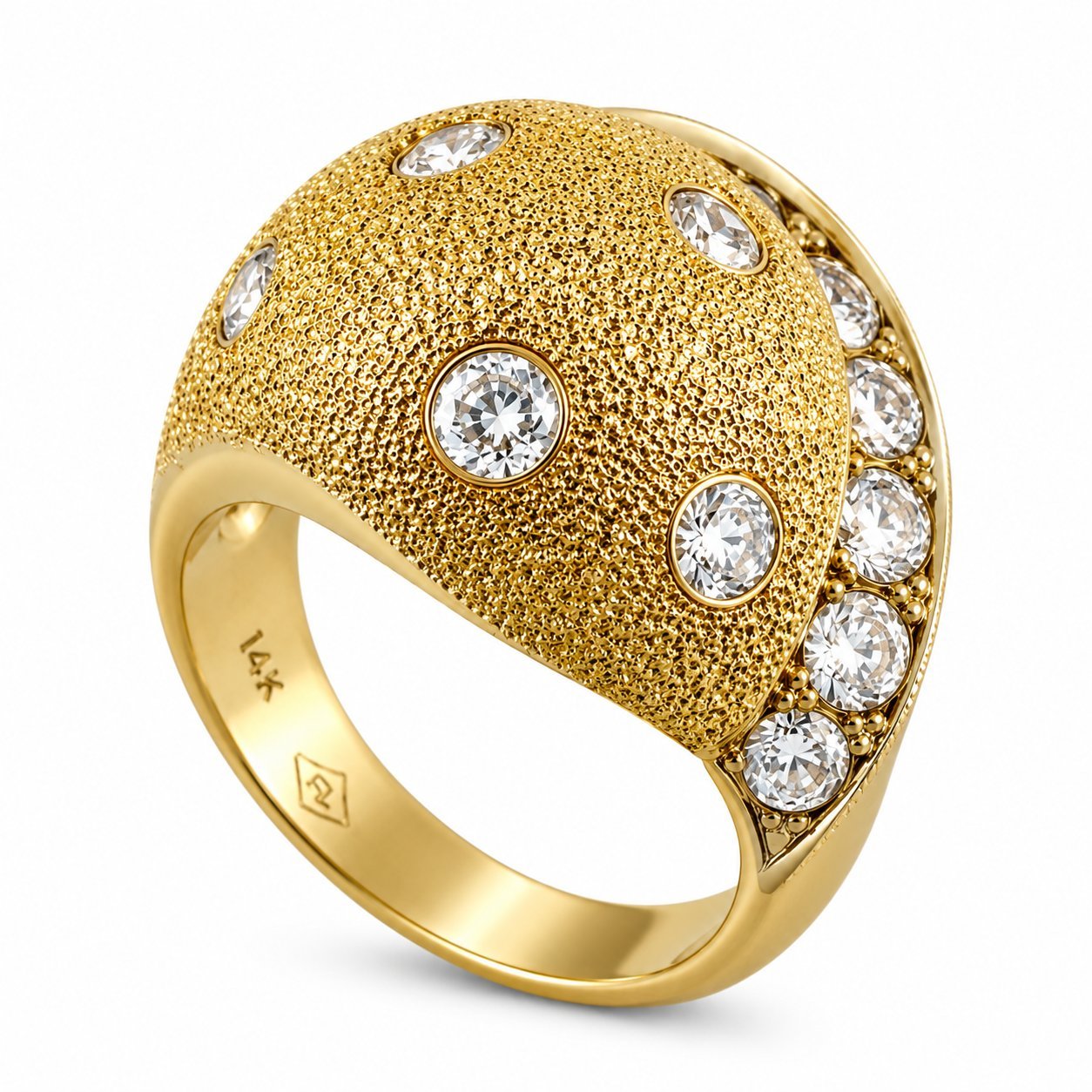 14K Yellow Gold Textured 1.20ct Diamond Dome Ring