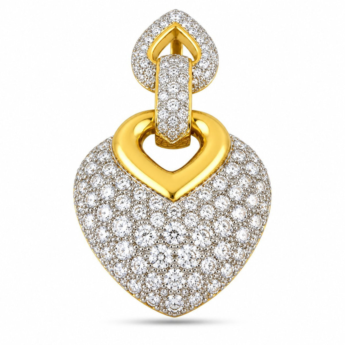 18K yellow gold diamond heart pendant with pavé-set heart and matching bail