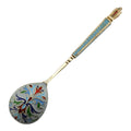 Antique style silver spoon with blue enamel filigree handle and round enamel bowl