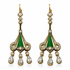 Antique Art Deco 2.0ct Diamond & Green Enamel Earrings -  2.0ct. tw. Diamond