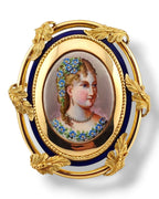 French 19th Century 18K Gold and Enamel Portrait Antique Brooch