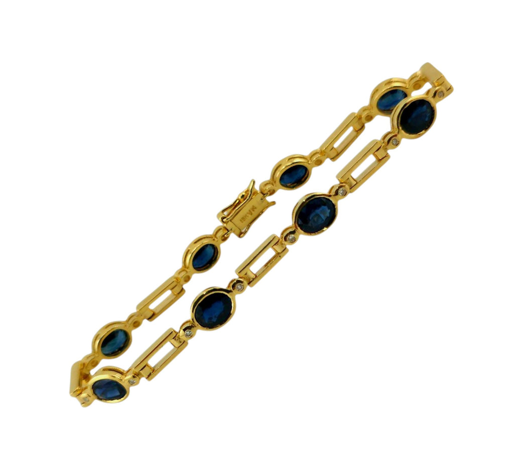 18K Yellow Gold Bracelet with Oval Sapphires and Round Diamonds
