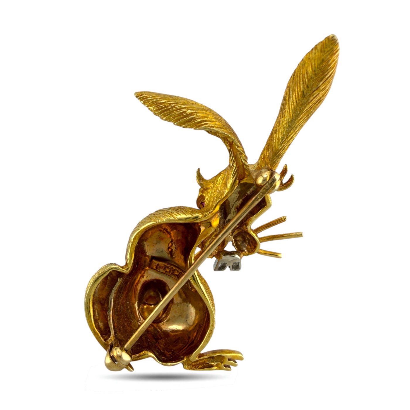 Hammerman Brothers 18K Yellow Gold Diamond and Ruby Bunny Brooch