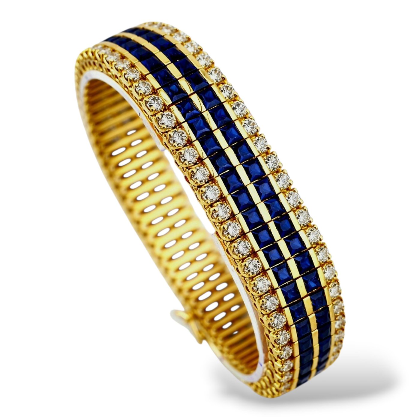 Art Deco 18K Yellow Gold 21ct Sapphire and 7.2ct Diamond Bracelet