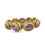 Antique 14K Yellow Gold Amethyst and Pearl Link Bracelet